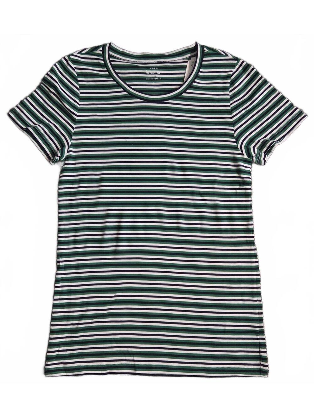 J.Crew Large Perfect Fit Striped T-Shirt 100% Cotton Green Navy White